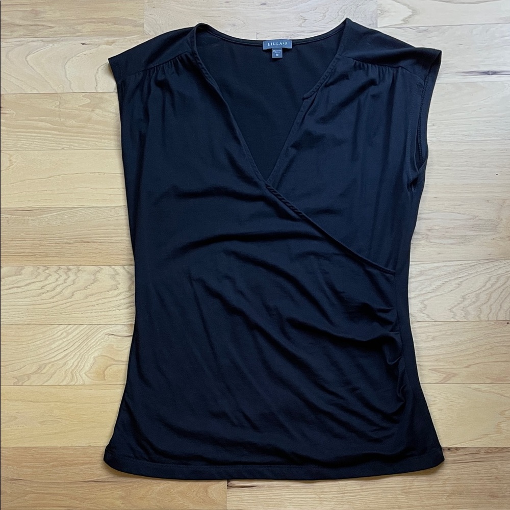 Lilla P Elegant Black Wrap Blouse